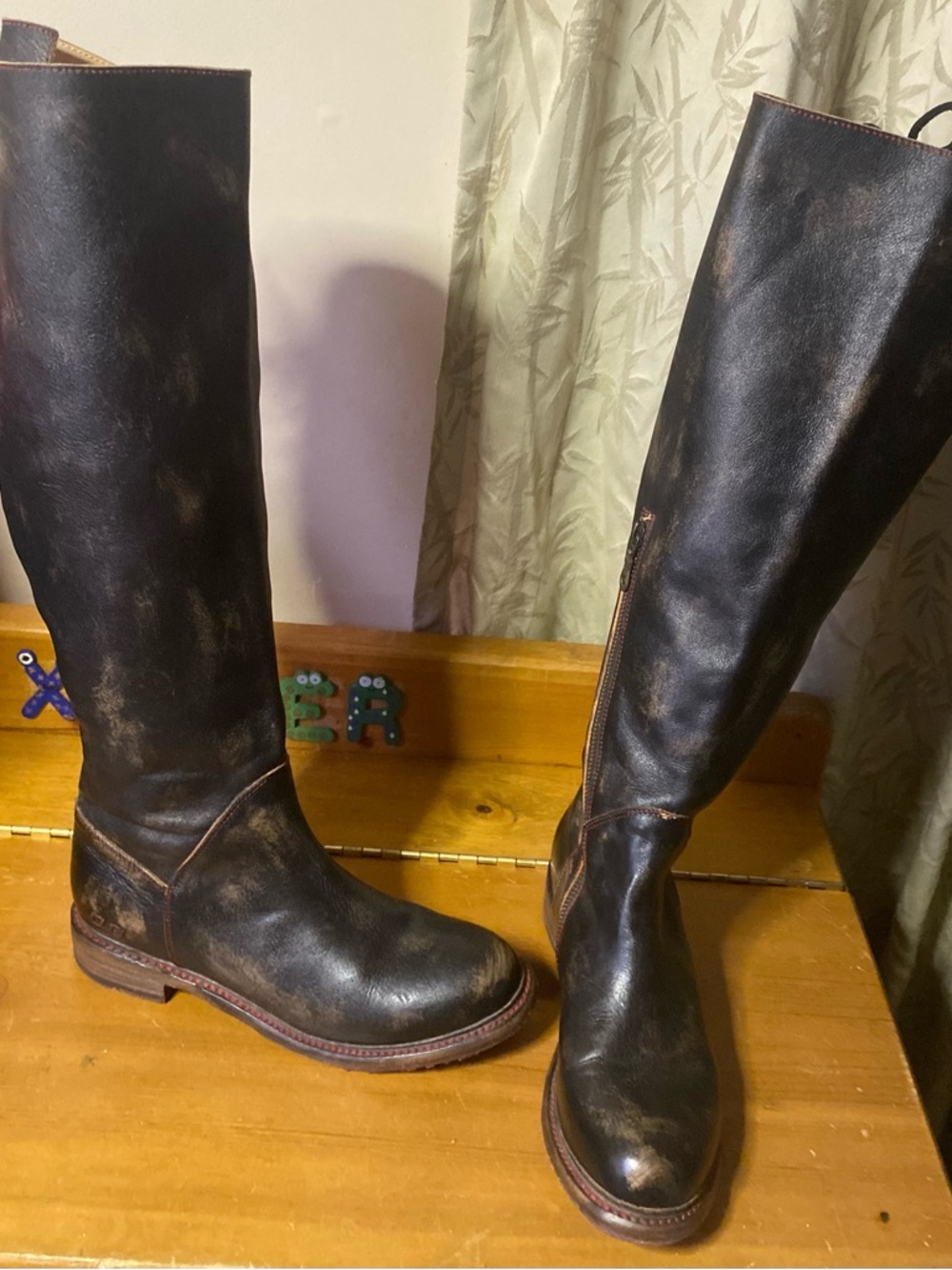 Bed Stu Brown and Black Lace Up Knee-High Boots